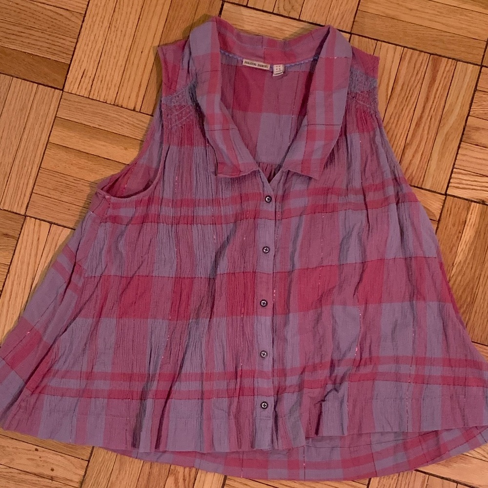 Cute plaid Holding Horses top with glitter stripe